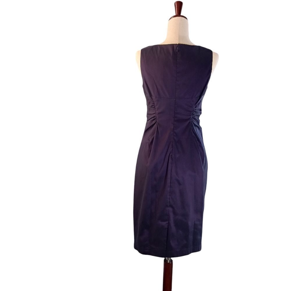 Tailored Sheath Dress Knee Length Cinched Pleated Sleeveless Lined Purple Size 6 - Picture 5 of 14